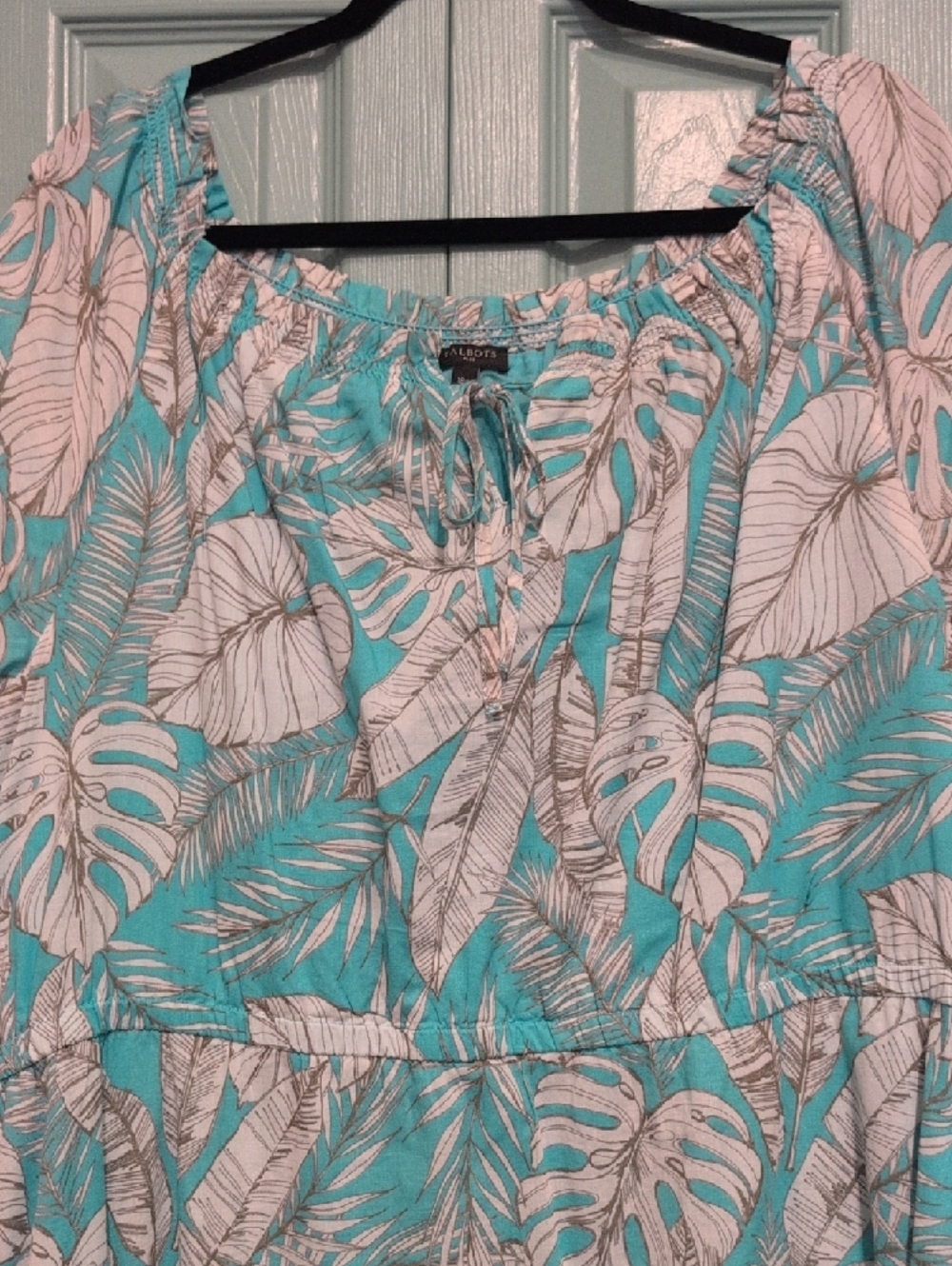 Talbots Turquoise and White Tropical-Print Midi Dress - Picture 2 of 5
